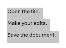 Text for bullets selected in Word